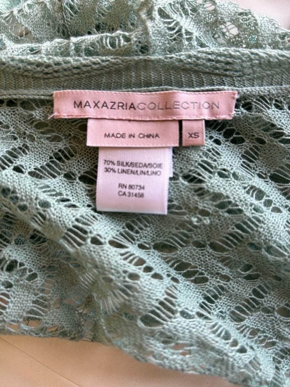 Vintage Max Azria Collection Cardigan Lace Crochet Open Front Green - Picture 10 of 13